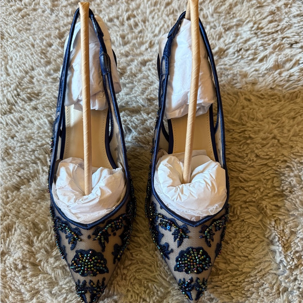 NIB Betsey Johnson Navy Nikki Heels in Original Box with all original packaging - Picture 8 of 14